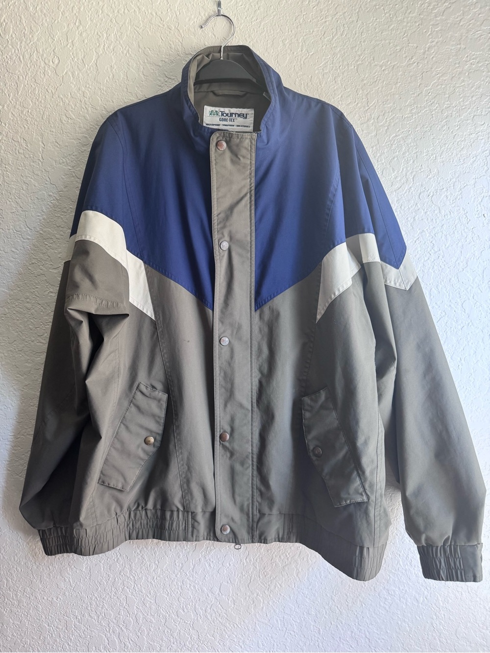 Vintage Tourney GORE-TEX Jacket Men’s XL Blue Gray Color Block Waterproof Rain S